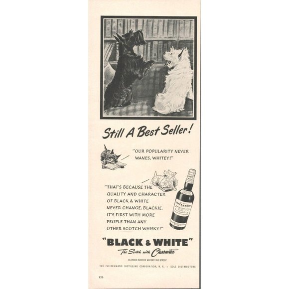 1954 Black & White Blended Scotch Whisky Vintage Print Ad (L6) - Picture 1 of 1
